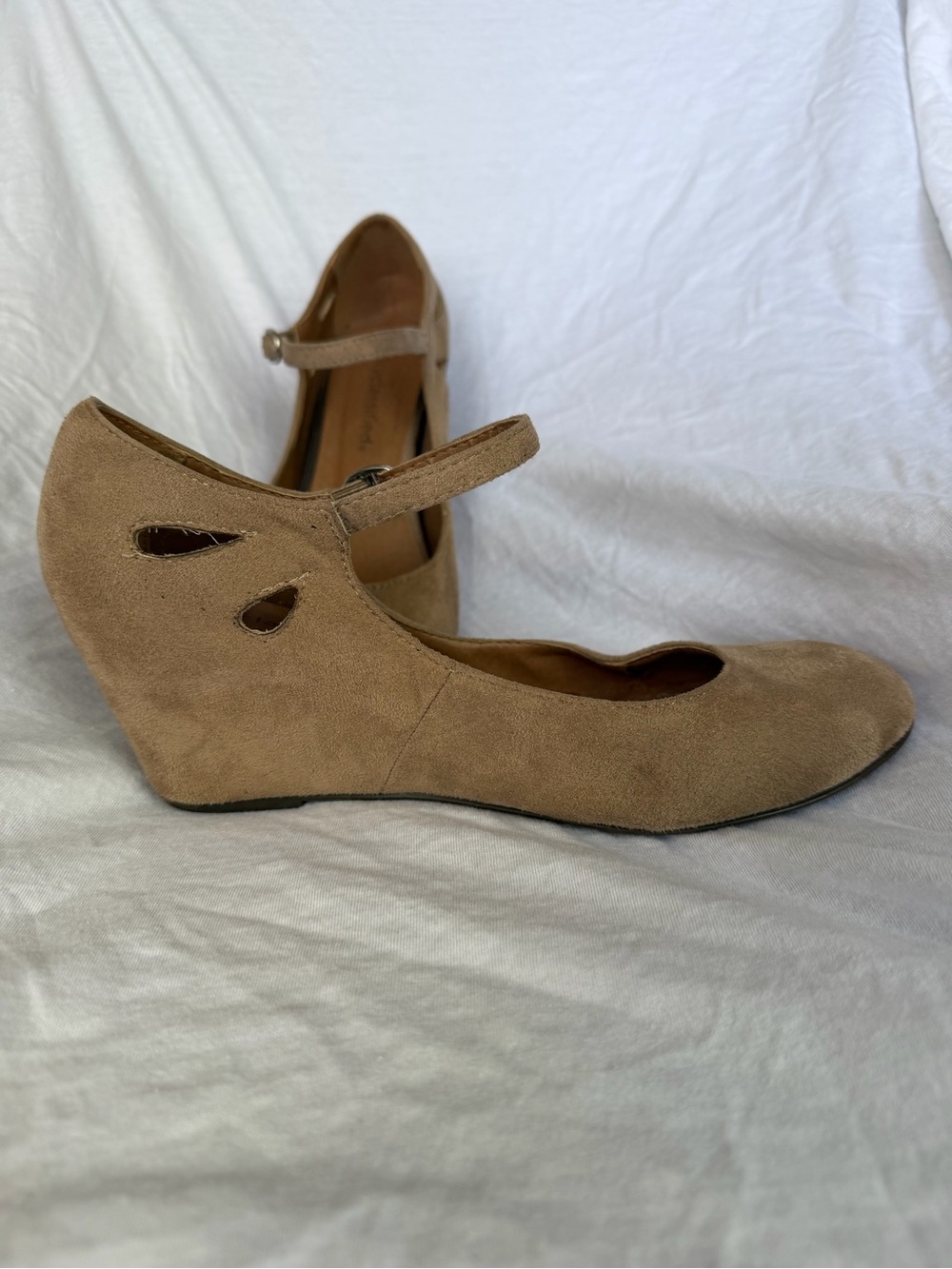 Tan Suede Mary Jane Wedges size 8